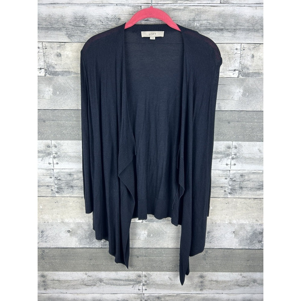 Ann Taylor Loft Black Medium Rayon/silk Open Cardigan